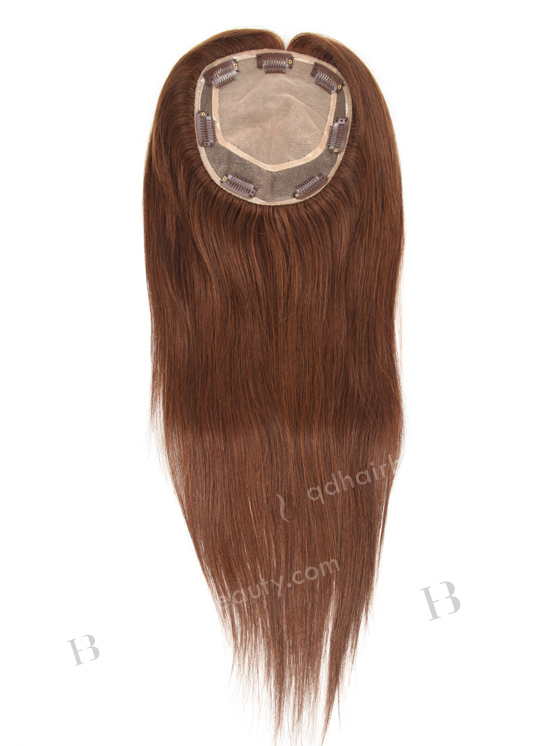 In Stock 5.5"*6" European Virgin Hair 18" Straight Color 4# Silk Top Hair Topper-058